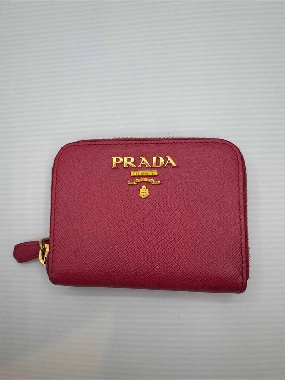 Prada Zip-Around Saffiano Leather Wallet in Berry Authentic